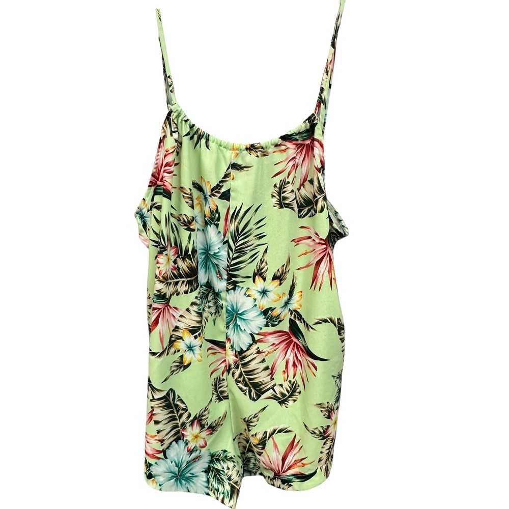 Hurley Womens Medium Green Tropical Print Romper Jumpsuit Adj. Spaghetti Strap